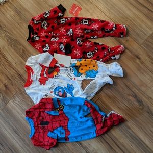Lot of 3 fleece 12 month pajamas